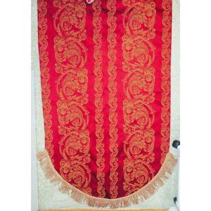 Elegant Jacquard Red Tapestry Table Runner Gold Floral Design Fringe 92"x26"  bd